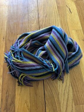 Cejon Striped Knit Scarf in Teal, Lavender & Yellow